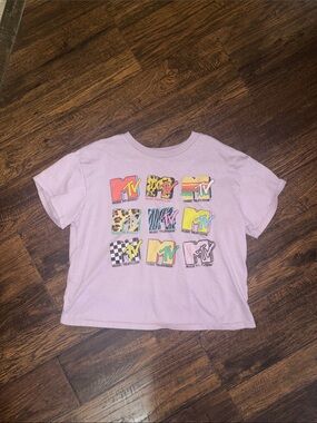 MTV Pink Kids Tee with Multicolor Logo Grid